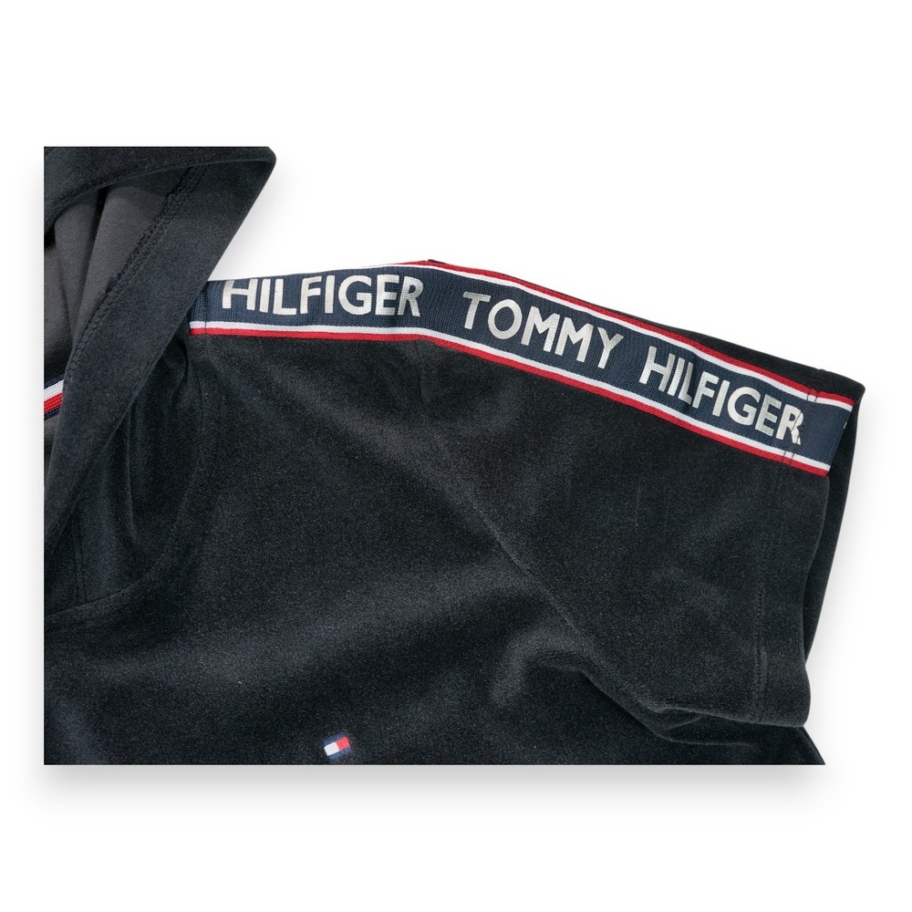 Tommy Hilfiger Captain‎ Black Velour Hooded Logo Tape Dress Size S Short Sleeve - Picture 4 of 6